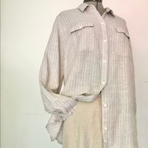 Eddie Bauer linen shirt oatmeal striped